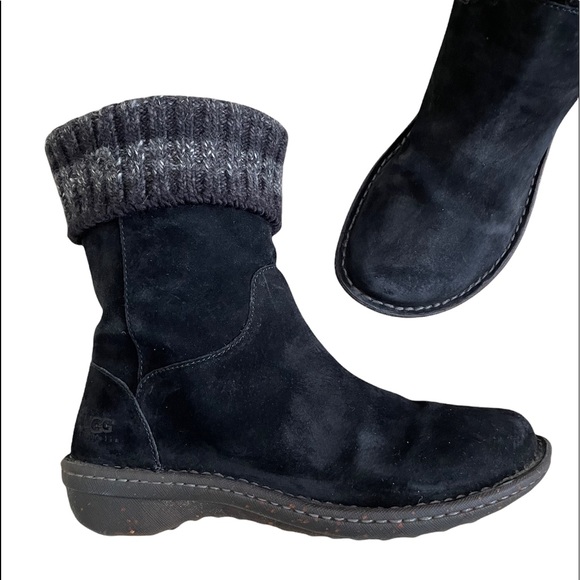 UGG Kaylana Black Suede Leather Warm Sheepskin Lined Pull On Winter Boots - Picture 4 of 16